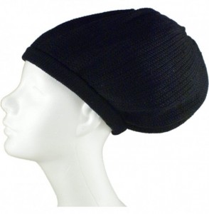 Skullies & Beanies Rasta Knit Tam Hat Dreadlock Cap. Multiple Designs and Sizes. - Large Round Solid Black- Brimless - CY11YI...
