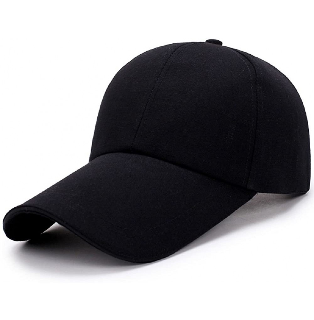 Baseball Caps Unisex Long Brim Baseball Cap Cotton Adjustable Sun Hat Large Visor Anti-UV for Outdoor Sports - Solid Black - ...