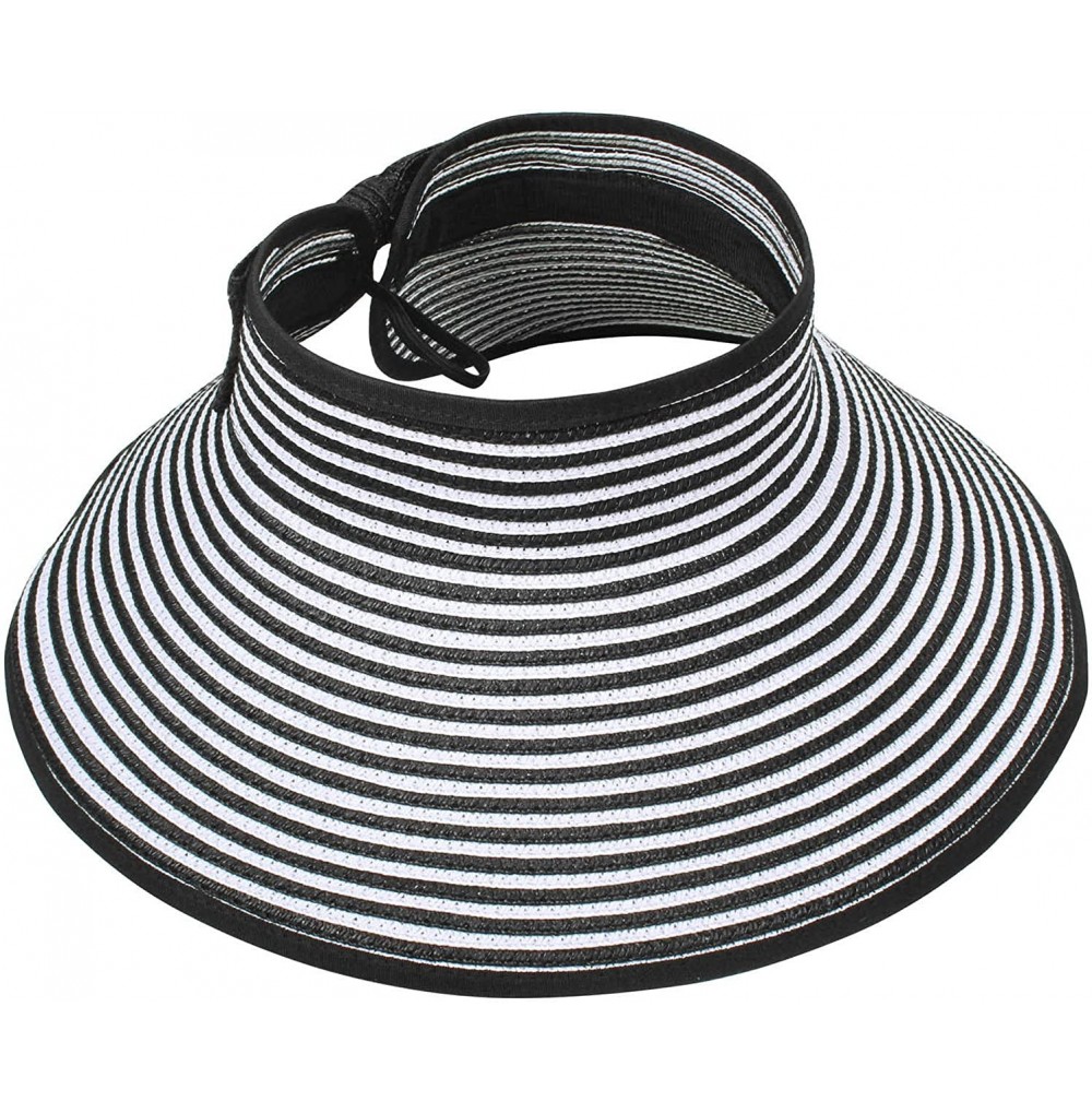 Sun Hats Womens UV Protective Floppy Sun Hat Wide Brim Beach Packable Straw Visor - Black/White Black Side - C41803W67HK