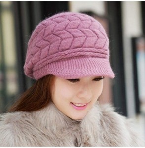 Visors Womens Winter Warm Knitted Hats Slouchy Wool Beanie Hat Cap with Visor - Purple - C118ND7KSKE