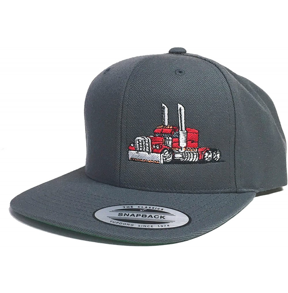 Baseball Caps Trucker Truck Hat Big Rig Cap Flat Bill Snapback - Grey/Red - CO18UK4S875