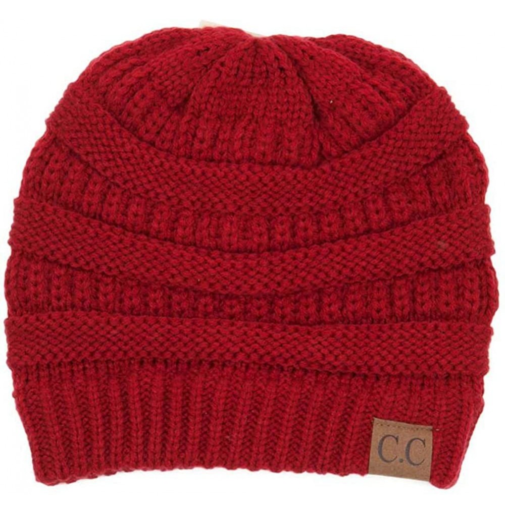 Skullies & Beanies Soft Stretch Chunky Cable Knit Slouchy Beanie Hat - Red - C312O8V3CLI