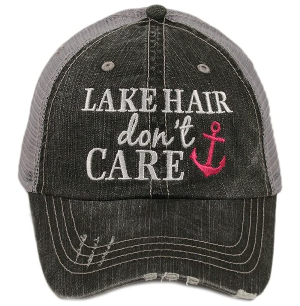 Baseball Caps Katydid KDC-TC-121 Gray and Hot Pink Lake Hair Don't Care Trucker - CK180AQ59IM