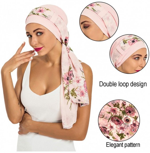 Skullies & Beanies Bamboo Cotton Lined Cancer Headwear for Women Chemo Hat with Scarfs of - Pink+gray - CD18WYUU7M2