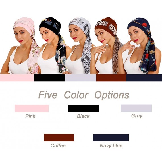 Skullies & Beanies Bamboo Cotton Lined Cancer Headwear for Women Chemo Hat with Scarfs of - Pink+gray - CD18WYUU7M2