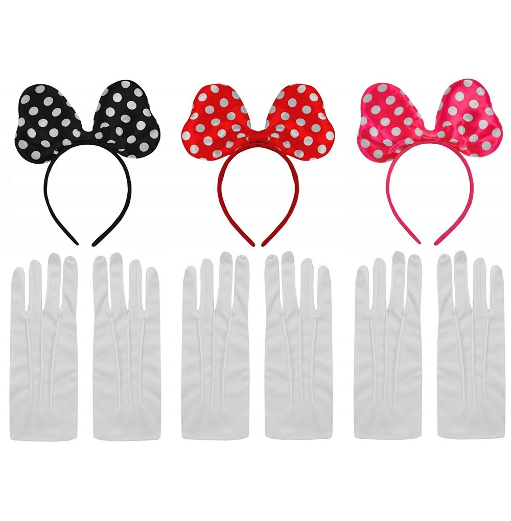 Headbands Satin Polkadot Minnie Mouse Fancy Dress Gloves Ears Costume Pink/White - Pink/White Polka - CC122TGDSDF