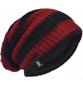Skullies & Beanies Men's Slouchy Beanie Knit Crochet Rasta Cap for Summer Winter - Claret/Black - C412MEFAW43
