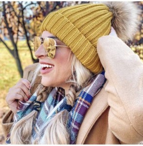 Skullies & Beanies Winter Knit Hat Detachable Real Raccoon Fur Pom Pom Womens Girls Warm Knit Beanie Hat - CL127PECRI3