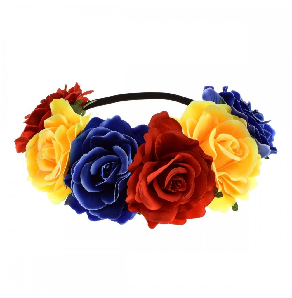Headbands Rose Floral Crown Garland Flower Headband Headpiece for Wedding Festival (Red Yellow Blue) - Red Yellow Blue - CC18...