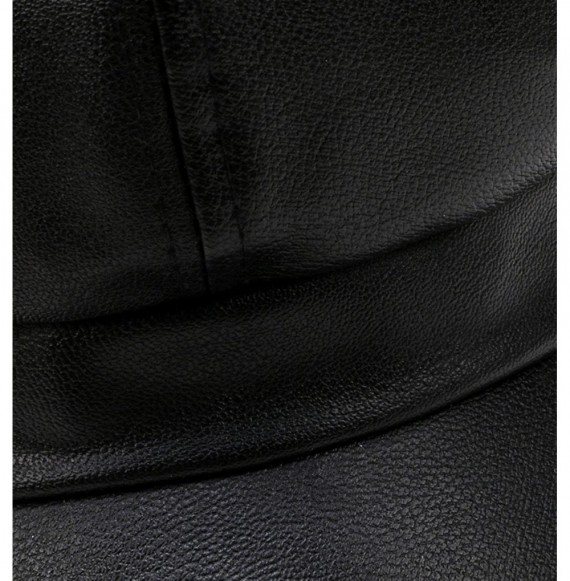 Newsboy Caps Faux Leather Octagonal Cap Solid Newsboy Hat Unisex Painter Cap PU Duckbill Hat - Black - C3186MNSWWS