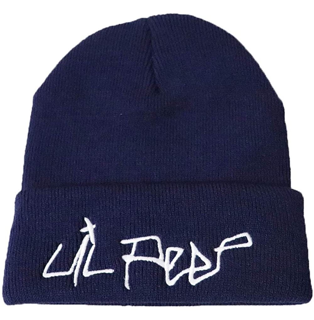 Skullies & Beanies Lil Peep Embroidered Knit Hat Stretchy Plain Beanie Cap for Men Women - Navy Blue/Navy - C418XIE0TIH