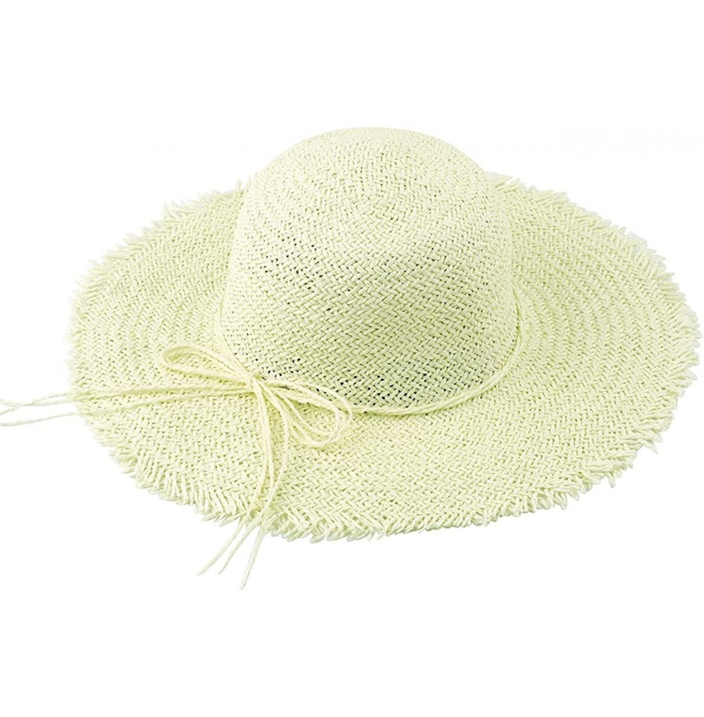 Sun Hats Women Hand-Woven Straw Hat Foldable Floppy Sun Hat Edge Wide Brim Beach Hat - Beige - CV18QX5TG68