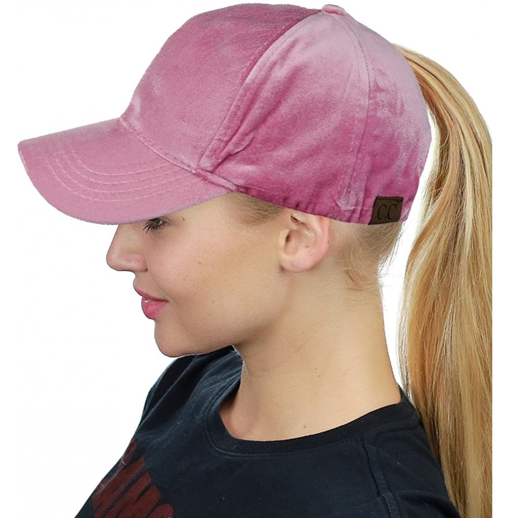 Baseball Caps Ponycap Messy High Bun Ponytail Soft Velvet Adjustable Baseball Cap Hat - Rose - CV187DSYSGA
