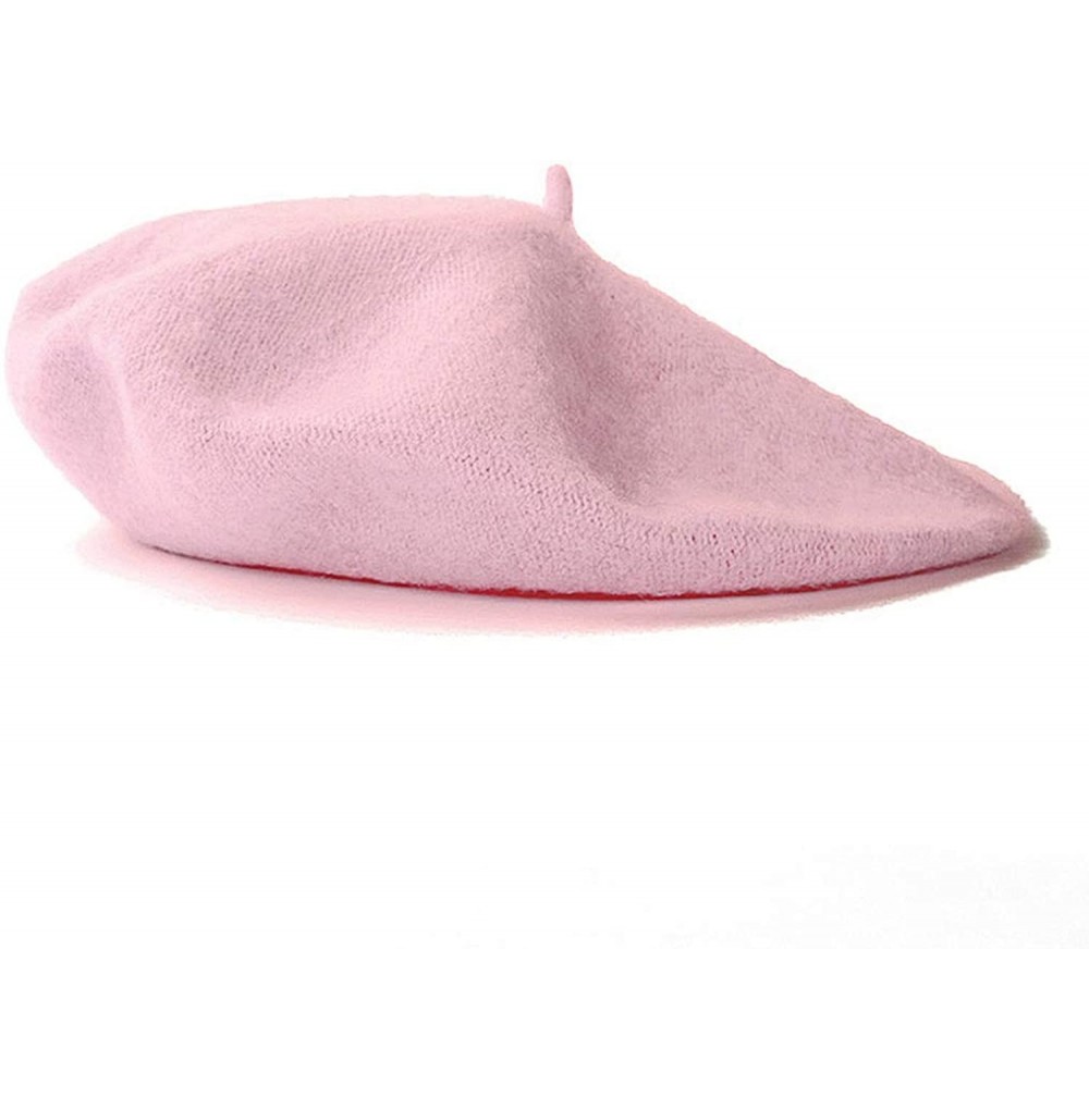 Skullies & Beanies Spring Beret Hat Flat Cap Women Wool Berets Hat Caps Casquette Female Warm Winter Cap - Pink - CE18A2Y74GZ
