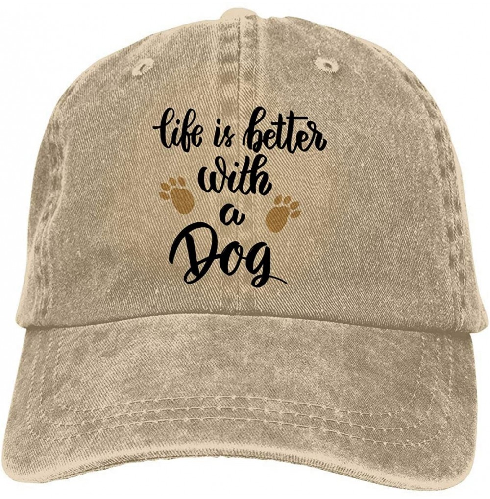 Baseball Caps Life is Better with A Dog Vintage Baseball Cap - Adjustable Fashion Hip Hop Jeans Hat for Men Women - Natural -...
