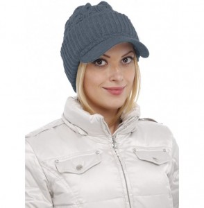 Skullies & Beanies Women Warm Winter Thick Slouchy Knit Snow Ski Hat with Visor - Blue-gray - CX12N0KTNL9