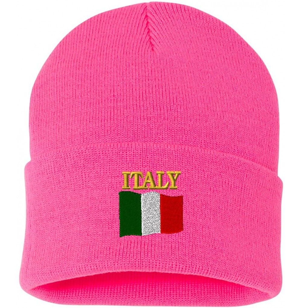 Skullies & Beanies ITALY COUNTRY FLAG Custom Personalized Embroidery Embroidered Beanie - Hot Pink - CG186TE29HG