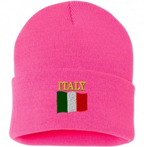 Skullies & Beanies ITALY COUNTRY FLAG Custom Personalized Embroidery Embroidered Beanie - Hot Pink - CG186TE29HG