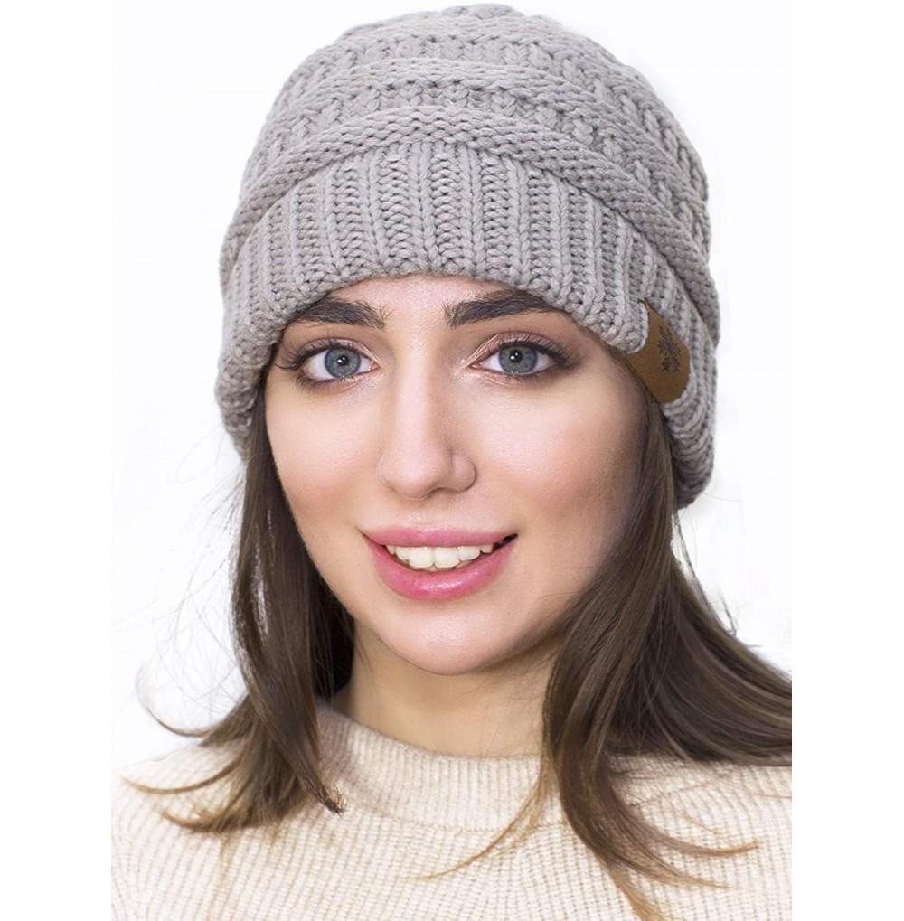 Skullies & Beanies Slouchy Beanie Winter Hats for Women Thick Warm Soft Chunky Cable Knit Hat Ski Cap - Grey - CT18ZOGWZTA