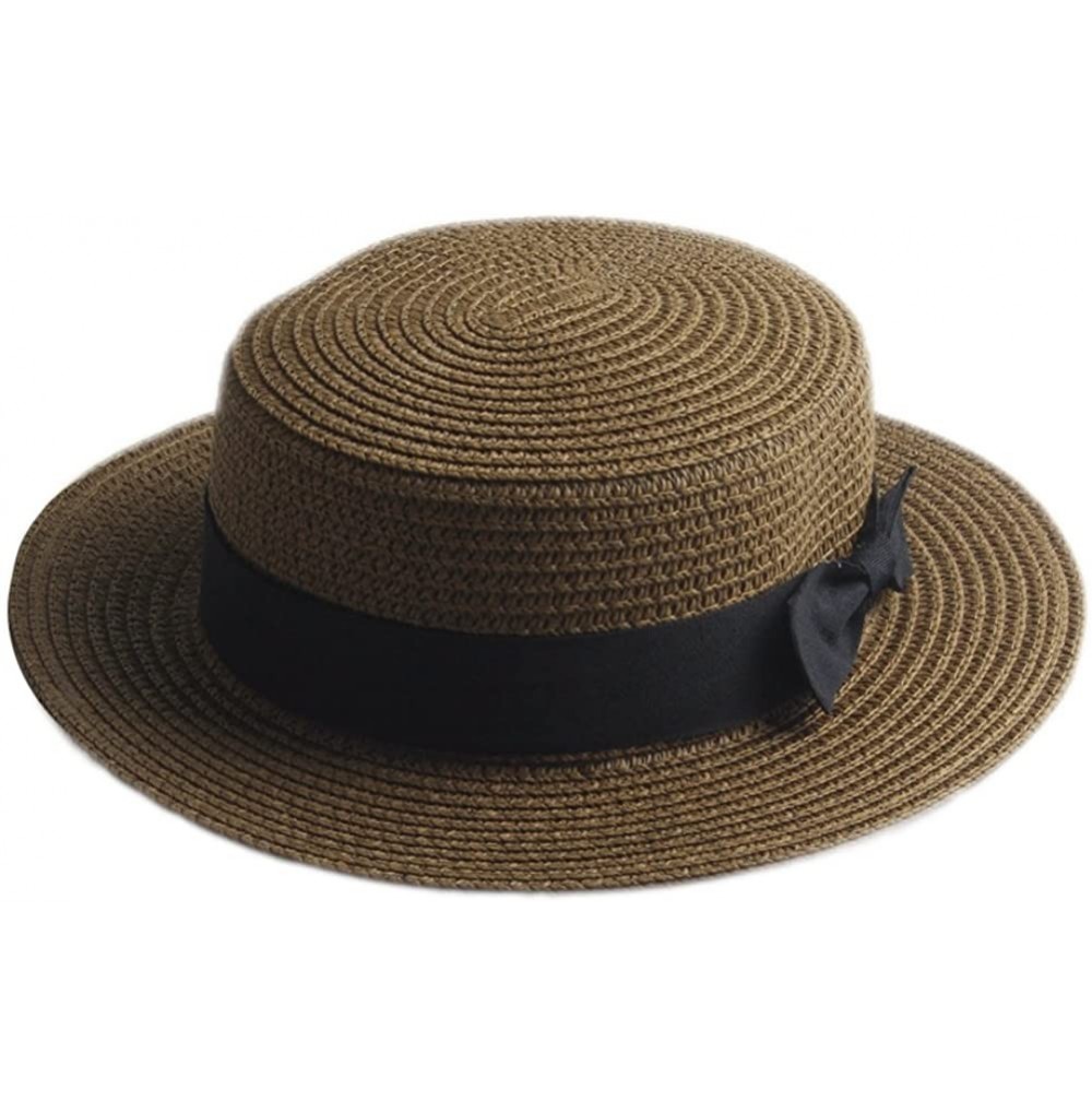 Sun Hats Adult Boater Caps Straw Hats - Coffee - CG12E1V41OB