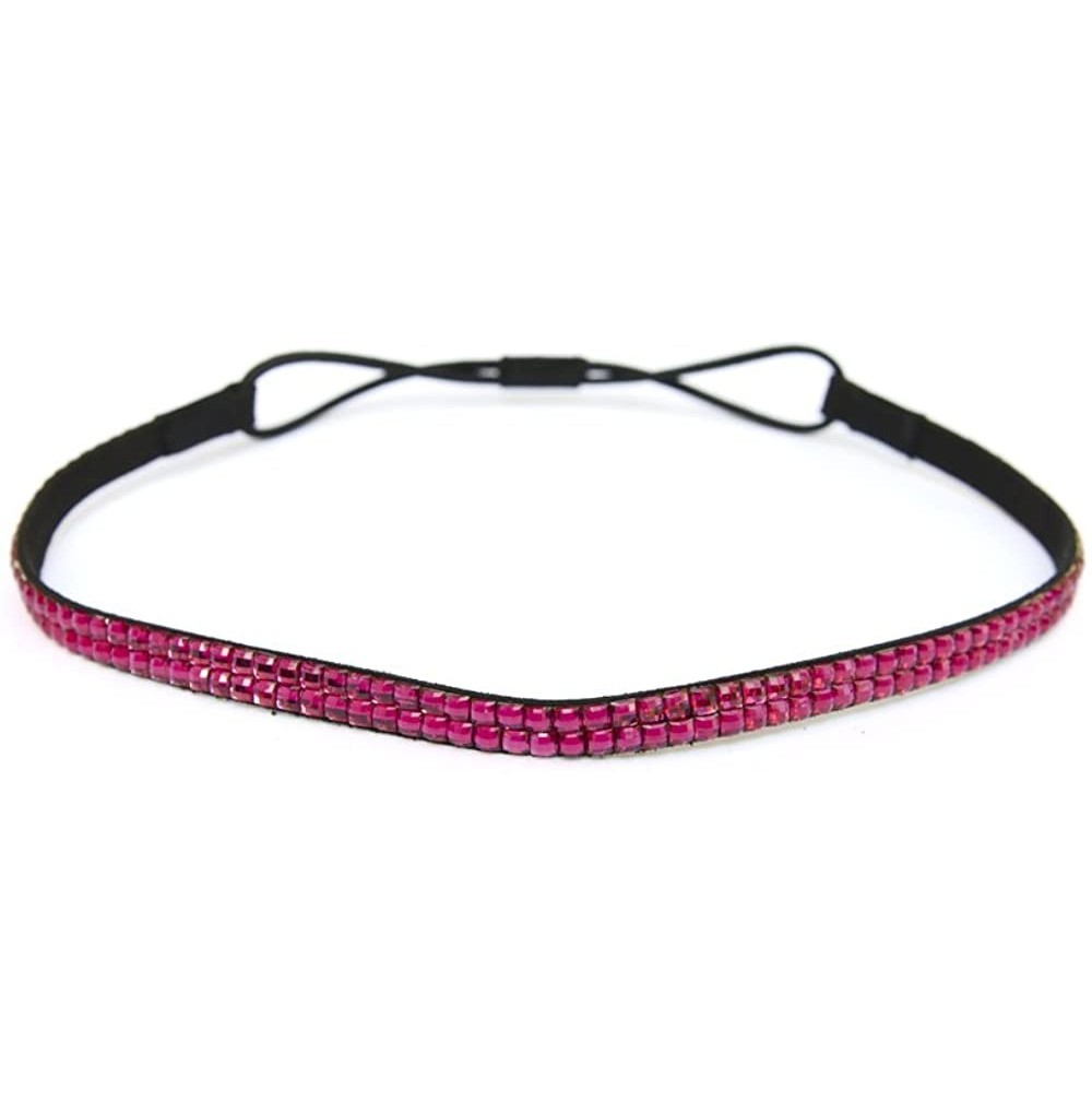 Headbands Two Row Rhinestone Elastic Stretch Headband Accessory - Hot Pink Thin Headband - CV11DDJYXLT