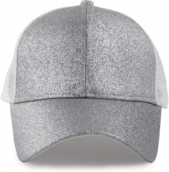 Baseball Caps Women's Ponytail Baseball Cap Messy High Bun Adjustable Plain Trucker Dad Hat - Glitter-silver Gray - CM18N7LT4U7