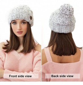 Skullies & Beanies Women Pom Pom Beanie - Winter Warm Cable Knit Fleece Skull Hat - Wool Snow Slouchy Ski Cap - CB18G27DOHK
