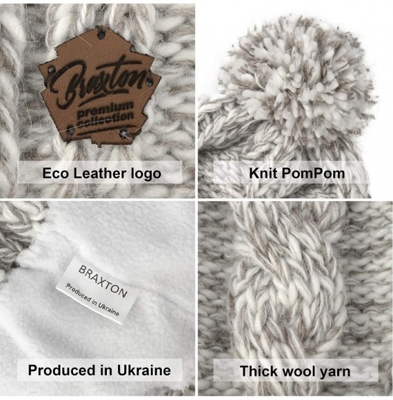 Skullies & Beanies Women Pom Pom Beanie - Winter Warm Cable Knit Fleece Skull Hat - Wool Snow Slouchy Ski Cap - CB18G27DOHK