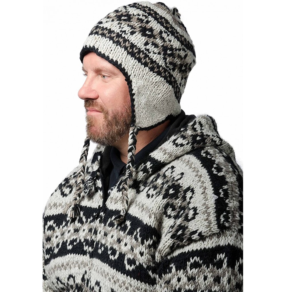 Skullies & Beanies TCG Men's Hand Knit Wool Vintage Pattern Sherpa Hat - CU11PVF9QEH