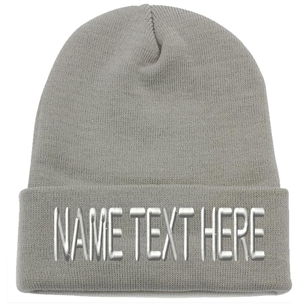 Skullies & Beanies Custom Embroidery Personalized Name Text Ski Toboggan Knit Cap Cuffed Beanie Hat - Light Grey - C81892745YM