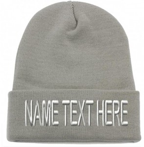 Skullies & Beanies Custom Embroidery Personalized Name Text Ski Toboggan Knit Cap Cuffed Beanie Hat - Light Grey - C81892745YM