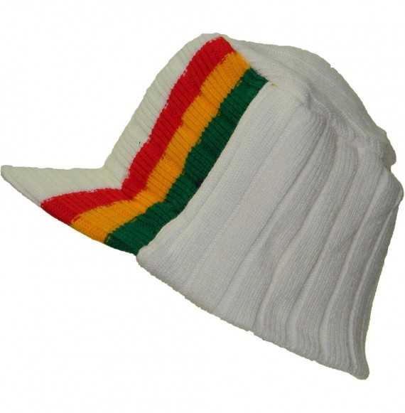 Skullies & Beanies Rasta Style Knit Winter Skull Cap Hat with Visor Brim (One Size- White) - CN110M97ZGX