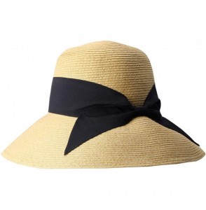 Sun Hats Women Wide Brim Straw Panama Roll up Hat Fedora Beach Sun Hat UPF50+ - Fedora Hat - CQ18RHWG5A5