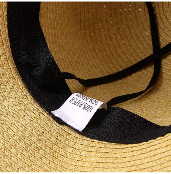 Sun Hats Women Wide Brim Straw Panama Roll up Hat Fedora Beach Sun Hat UPF50+ - Fedora Hat - CQ18RHWG5A5