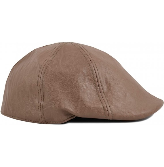 Newsboy Caps Distressed Faux Leather Men's Newsboy Ivy Cap- Solid Color Gatsby Duckbill Pub Hat- Everyday Cap - Brown - C218Y...