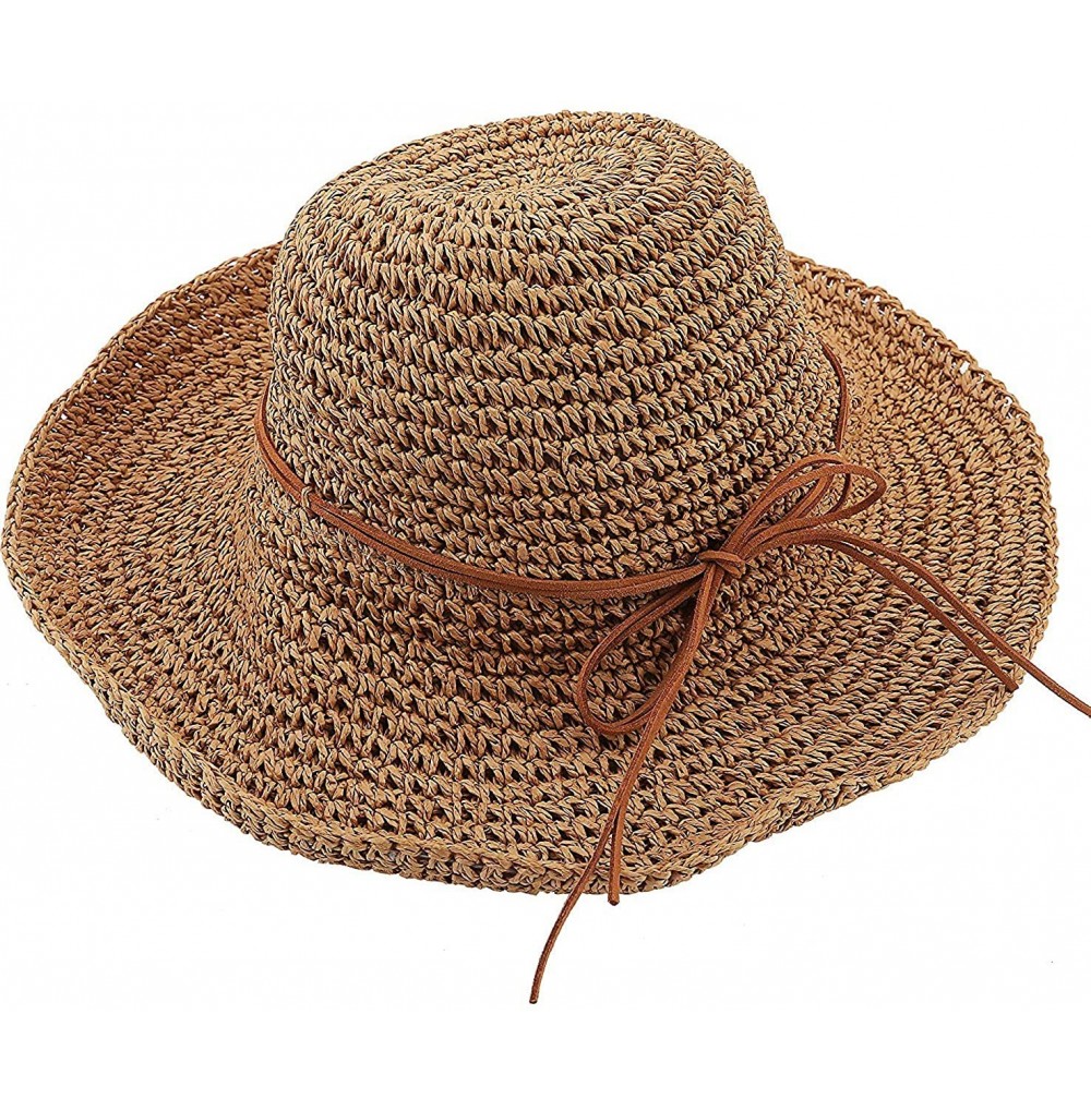 Sun Hats Women's Wide Brim Caps Foldable Fashion Summer Beach Sun Straw Hats - Coffee - CU12IDG2I4F