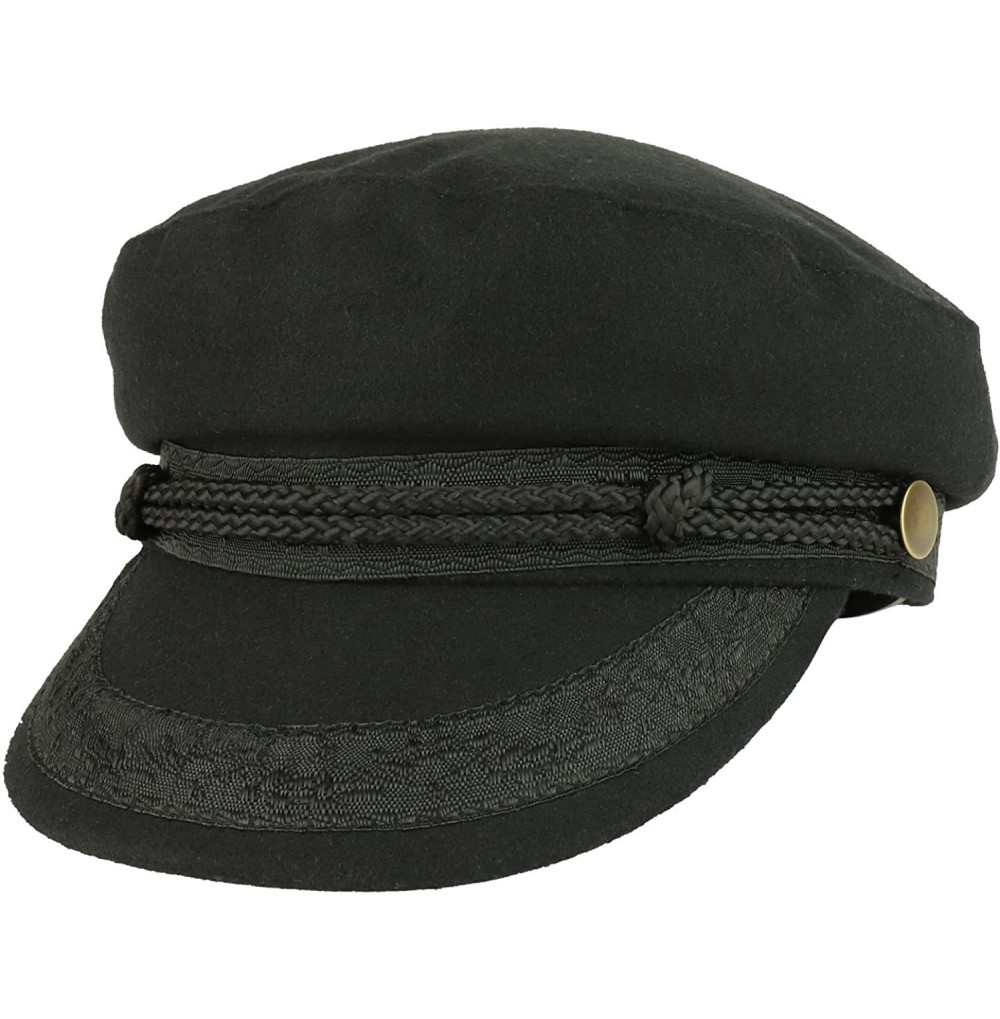 Newsboy Caps Wool Greek Style Newsboy Fisherman Hat with Rope Band - Black - C2189TAULL9
