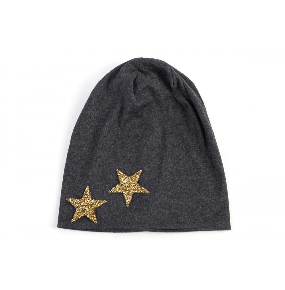 Skullies & Beanies Women's Star Slouchy Beanie Hat - Dark Ash Grey Gold - CG18X8KKWQG