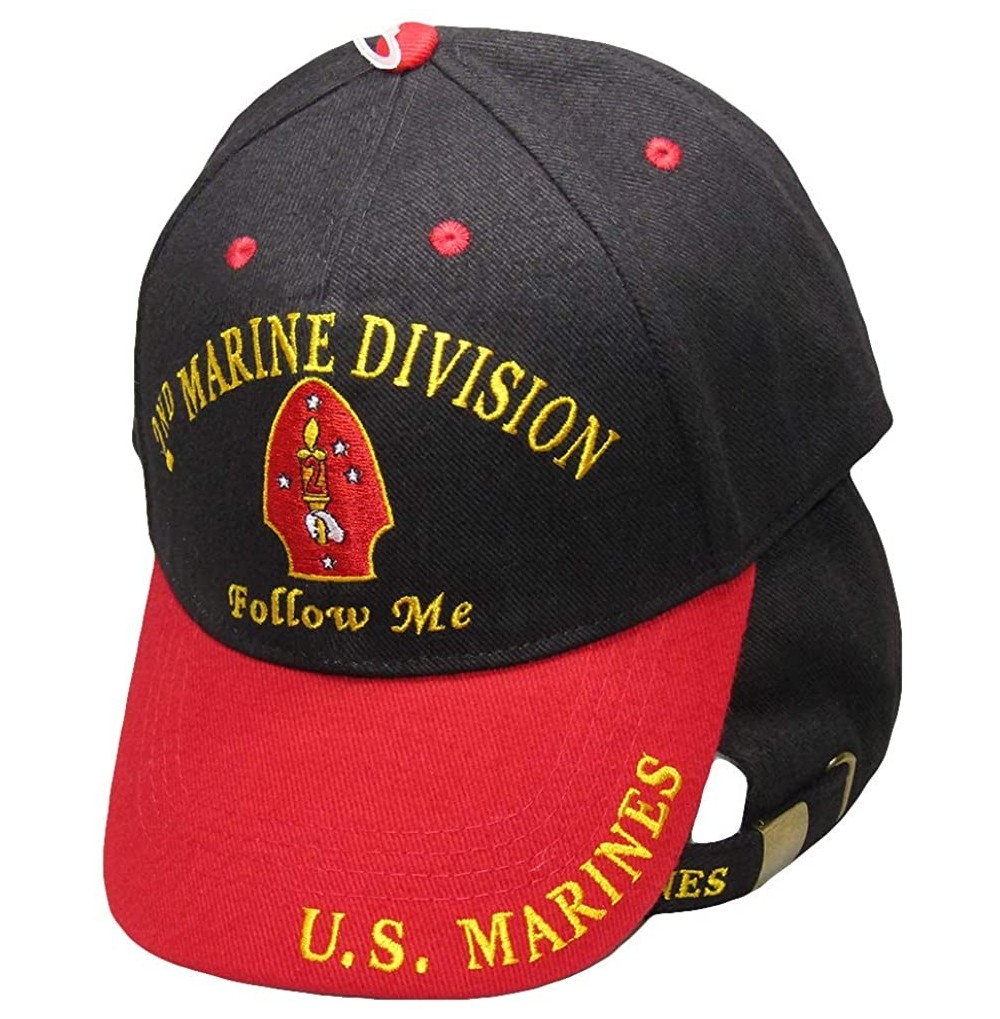 Skullies & Beanies 2nd Marine Division Follow Me U.S. Marines Black/Red Embroidered Ball Cap Hat - C218KHEK0SD