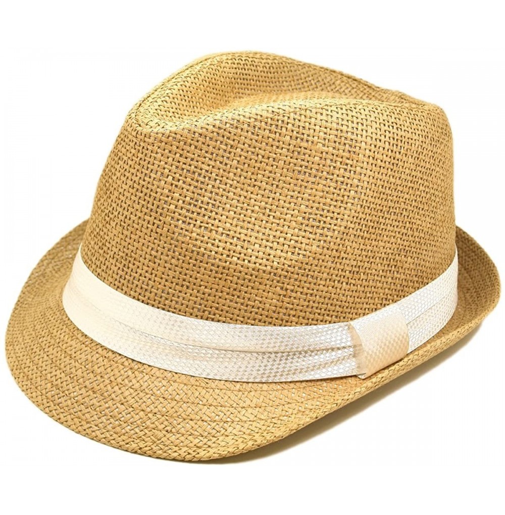 Fedoras Classic Tan Fedora Straw Hat with White Band - CF11076FXIX