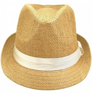 Fedoras Classic Tan Fedora Straw Hat with White Band - CF11076FXIX