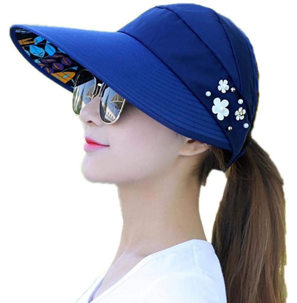 Sun Hats Women Fashion Print Breathable Fastening Tape Sunscreen Sun Cap Sun Hat - Navy Blue - CK18T73CX25