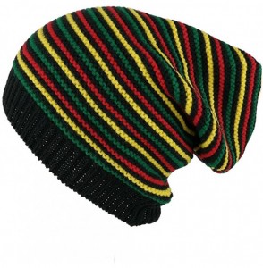 Skullies & Beanies Rasta Jamaican Crochet Colorful Stripes Baggie Slouch Acrylic Beanie Hat - Black - CG12MZ1KMAX