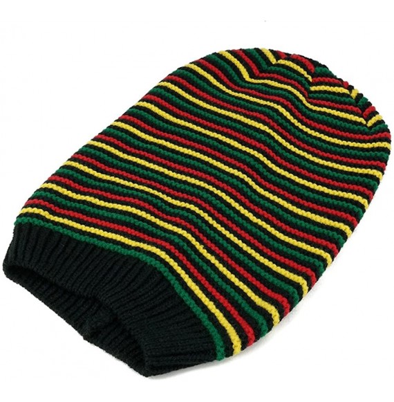 Skullies & Beanies Rasta Jamaican Crochet Colorful Stripes Baggie Slouch Acrylic Beanie Hat - Black - CG12MZ1KMAX