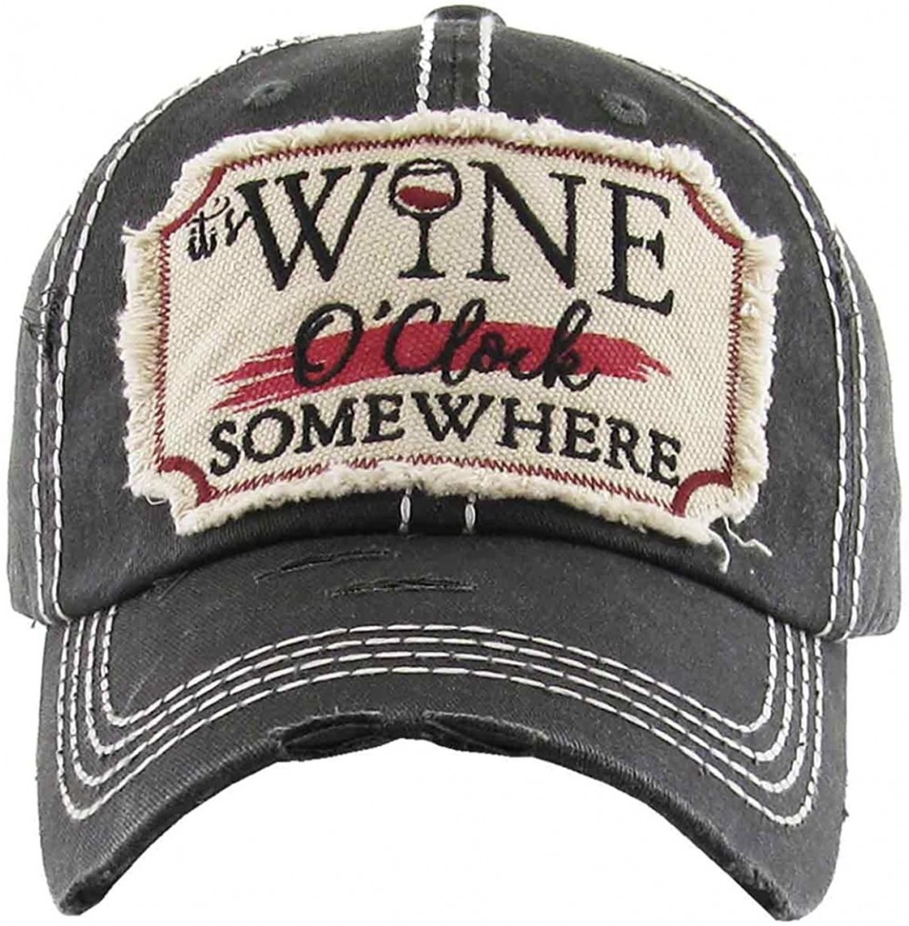Baseball Caps Women's It's Wine O'Clock Somewhere Vintage Baseball Hat Cap - Black - CN18TMO42WW