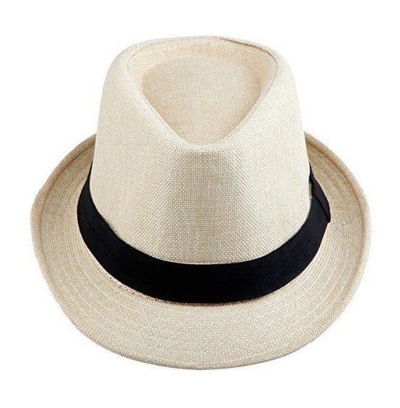 Fedoras Fedora Hats for Women Men-Braid Straw Short Brim Jazz Panama Cap - 01-beige - CN12GBK57M5