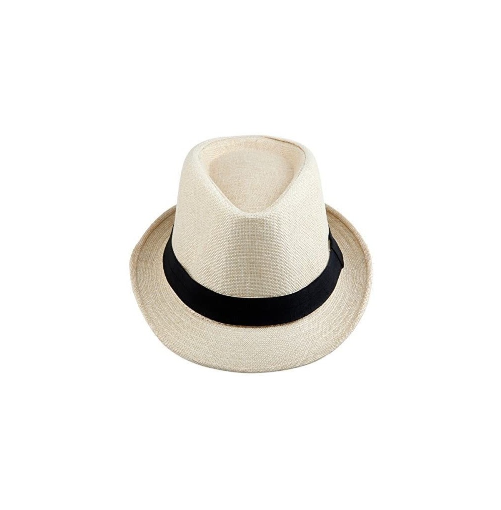 Fedoras Fedora Hats for Women Men-Braid Straw Short Brim Jazz Panama Cap - 01-beige - CN12GBK57M5
