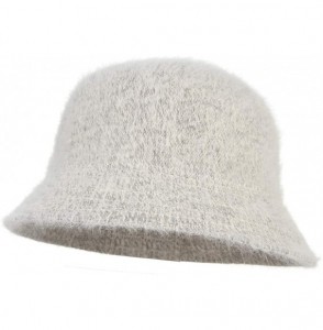 Bucket Hats Women Ladies Solid Color Angora Cloche Hat Vintage Style Warm Basin Hat Bucket Cloche Hat - Light Grey - C718KG9DA5K