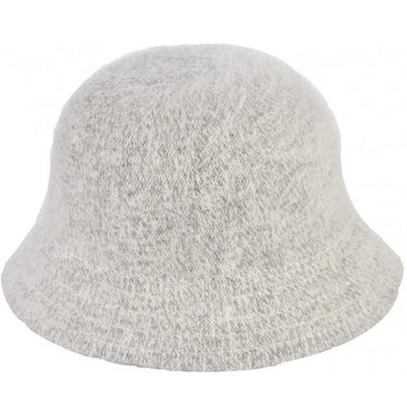 Bucket Hats Women Ladies Solid Color Angora Cloche Hat Vintage Style Warm Basin Hat Bucket Cloche Hat - Light Grey - C718KG9DA5K