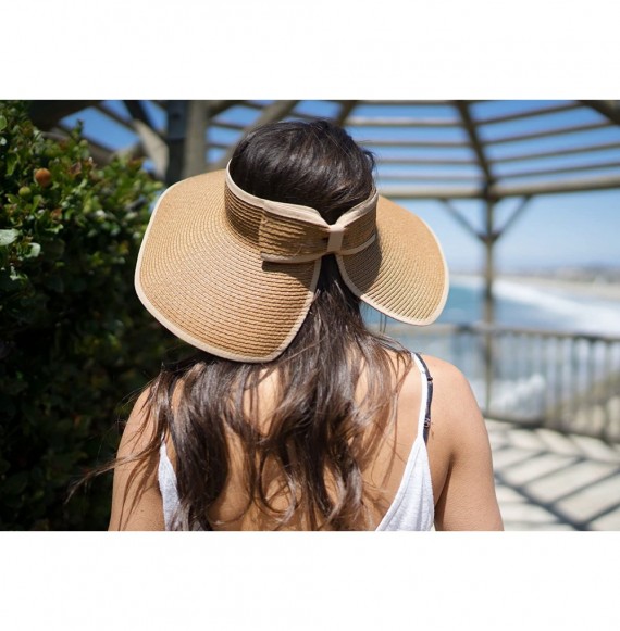 Sun Hats Spring/Summer Classics Edition Straw Roll-able Sun Visor Hat - Light Coffee - C218DO87X9U